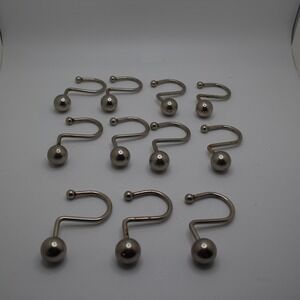 Vintage Metal Shower Curtain Hooks with Ball‎ Ends - Set of 9